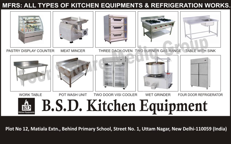 Kitchen Equipments, Refrigeration Works, Pastry Display Counters, Meat Mincers, Three Deck Ovens, Two Burner Gas Ranges, Table With Sinks, Work Tables, Pot Wash Units, Two Door Visi Coolers, Wet Grinders, Four Door Refrigerators