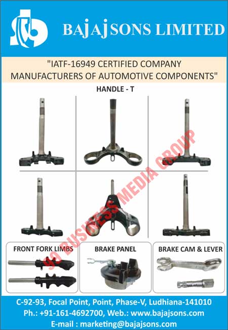 Automotive Components, Front Fork Limbs, Brake Panels, Brake Cams, Brake Levers, Handle-T