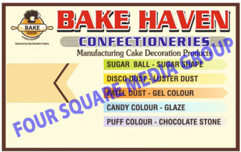 Cake Decoration Products, Sugar Balls, Sugar Shapes, Disco Dusts, Luster Dusts, Patel Dusts, Gel Colours, Candy Colours, Glazes, Puff Colours, Chocolate Stones