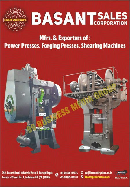 Power Presses Machines, Forging Presses Machines, Shearing Machines, C Type Power Press Machines, Pillar Type Power Press Machines, Sheet Cutting Shearing Machines, Friction Screw Press Machines, Hot Forging Machines, Forging Friction Screw Press Machines, H Type Power Press Machines, Under Crank Shearing Machines, Billet Shearing Machines