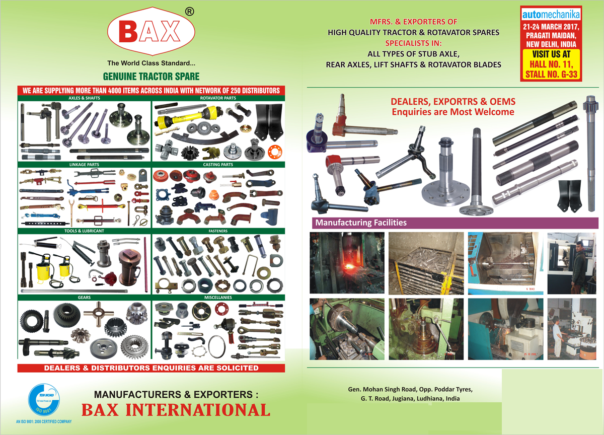 Tractor Spare Parts, Rotavator Spare Parts, Stub Axles, Rear Axles, Half Axles, Lift Shafts, Rotavator Blades, Automotive Axles, Automotive Shafts, Linkage Parts, Casting Parts, Automotive Tools, Automotive Lubricants, Automotive Fasteners, Tractor Gears, Rotavator Gears, Automotive Linkage Part, Automotive Casting Part