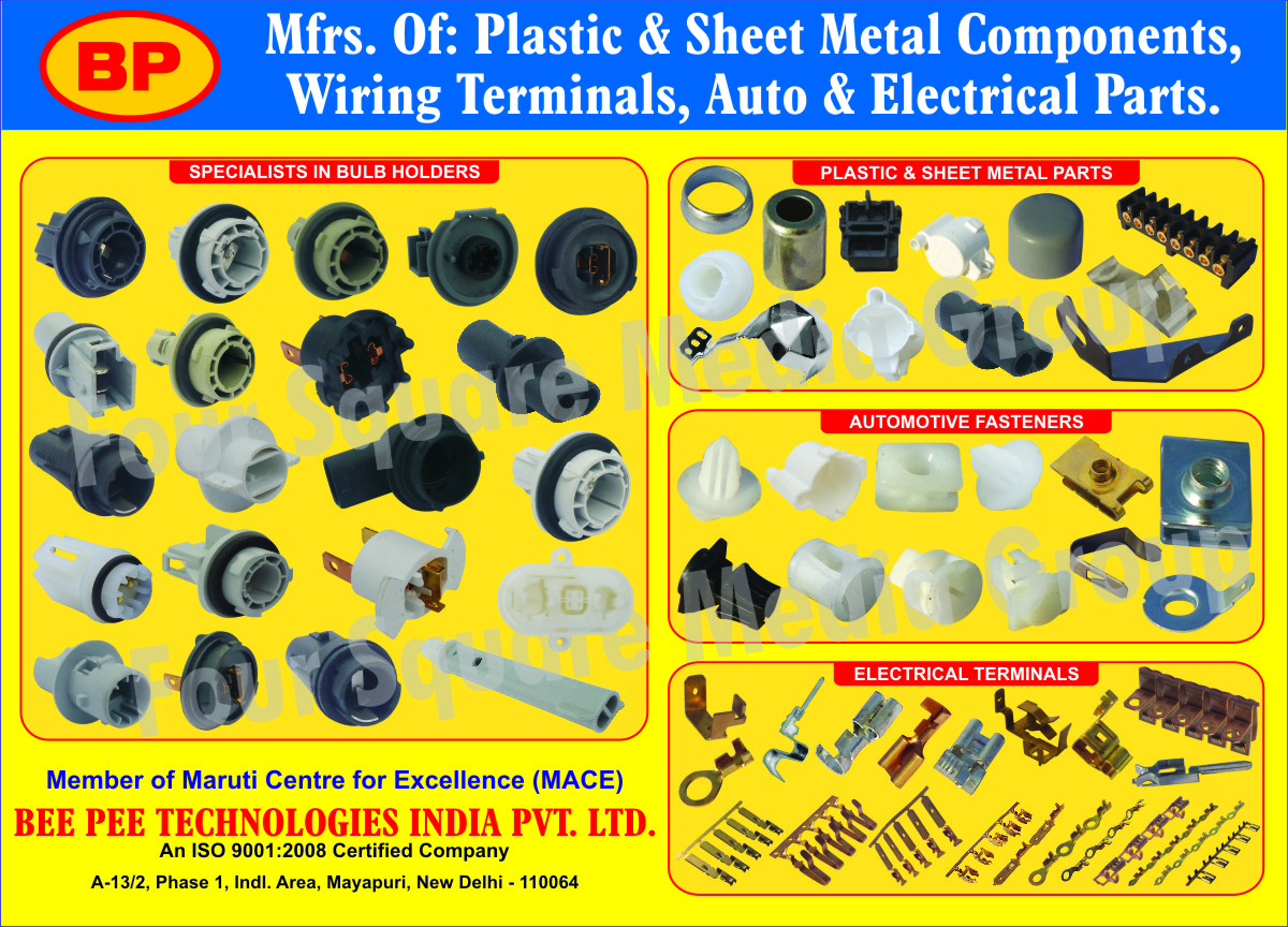 Plastic Components, Sheet metal Components, Automotive Wiring Terminals, Electrical Terminals, Auto Electrical Terminals, Automotive Bulb Holders, Automotive Fasteners,Wiring Terminals, Automotive Parts, Automotive Electrical Parts, Bulb Holders