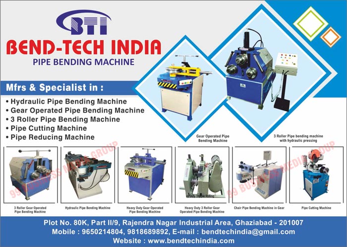 Pipe Bending Machines, Hydraulic Pipe Bending Machines, Gear Operated Pipe Bending Machines, 3 Roller Pipe Bending Machines, Pipe Cutting Machines, Pipe Reducing Machines, 3 Roller Pipe Bending Machines with Hydraulic Pressing, 3 Roller Gear Operated Pipe Bending Machines, Heavy Duty Gear Operated Pipe Bending Machines, Heavy Duty 3 Roller Gear Operated Pipe Bending Machines, Gear Chair Pipe Bending Machines