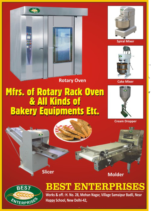 Rotary Rack Ovens, Bakery Equipments, Spiral Mixers, Cake Mixers, Cream Droppers, Slicers, Bakery Moulders