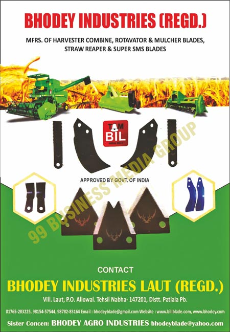 Harvester Combines, Rotavator Blades, Mulcher Blades, Straw Reapers, Super SMS Blades