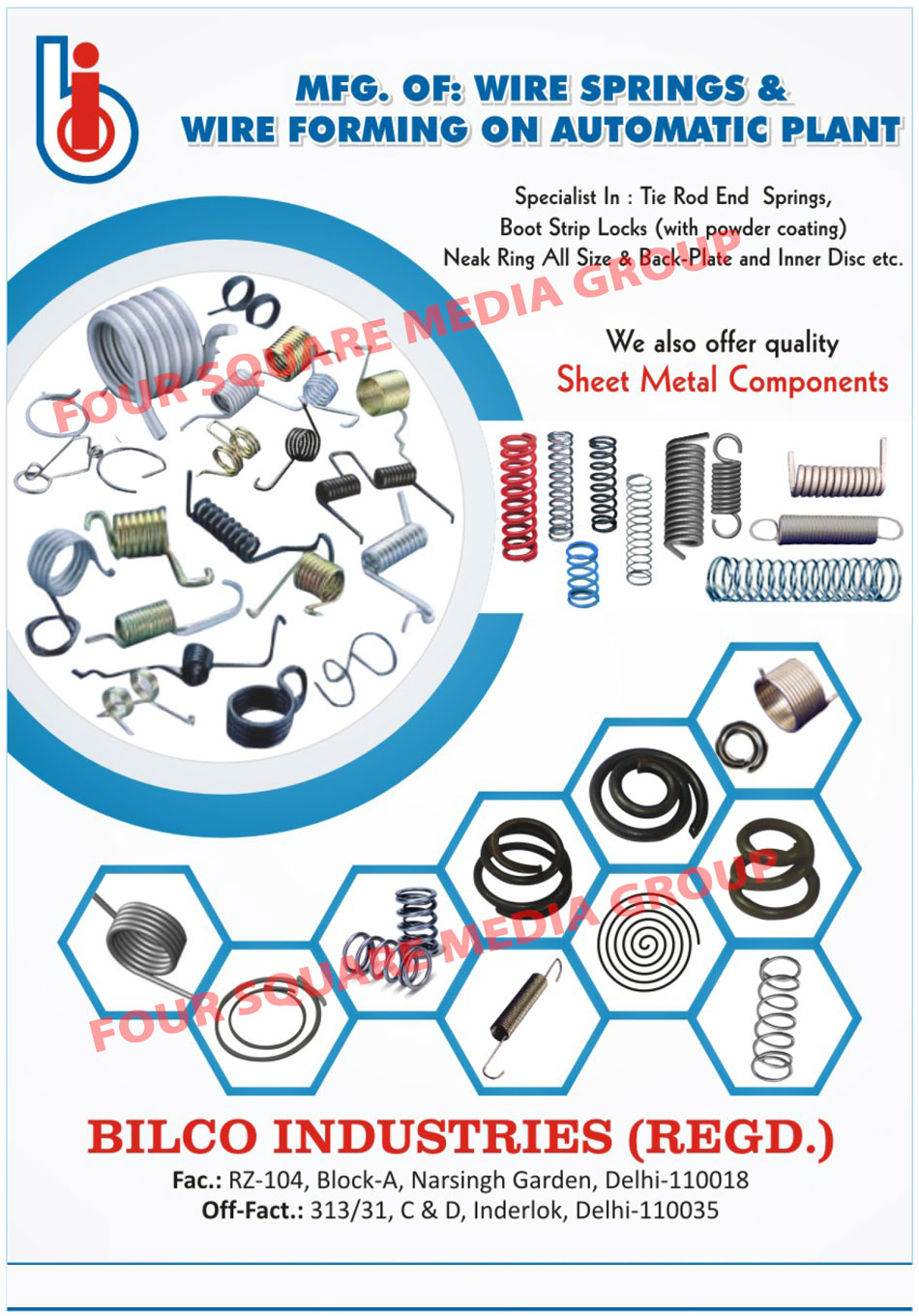 Wire Springs, Tie Rod End springs, Boot Spring locks, Inner Disc, Back Plates, Boot Strip Locks, Sheet Metal Components