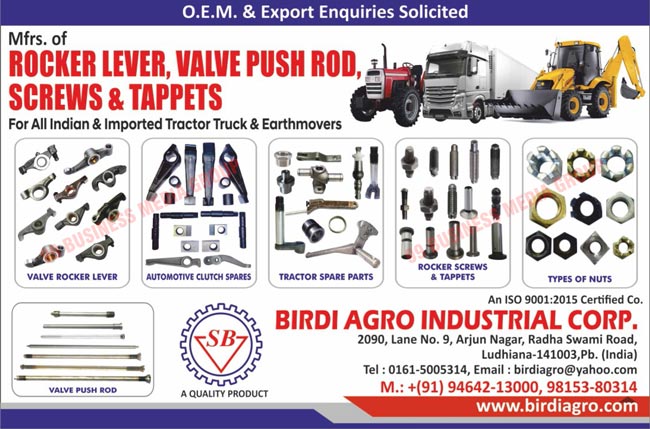 Tractor Rocker Levers, Truck Rocker Levers, Earthmover Rocker Levers, Tractor Valve Push Rods, Truck Valve Push Rods, Earthmover Valve Push Rods, Tractor Screws, Truck Screws, Earthmover Screws, Tractor Tappets, Truck Tappets, Earthmover Tappets, Valve Rocker Levers, Automotive Clutch Spares, Tractor Spare Parts, Rocker Screws, Rocker Tappets, Automotive Nuts, Valve Push Rods