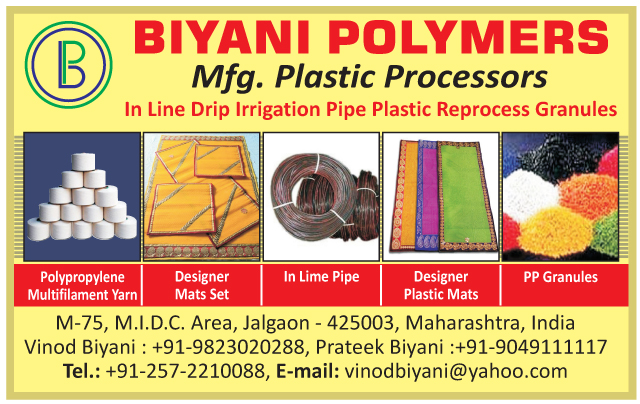 Plastic Processors, In Line Drip Irrigation Pipe Plastic Reprocess Granules, Polypropylene Multifilament Yarn, Designer Mat Sets, In Lime Pipes, Plastic Mats, PP Granules