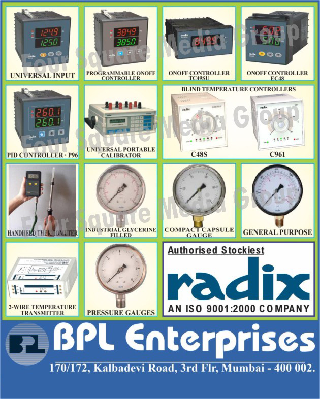 Pressure Gauges, 2 Wire Temperature Transmitter, Compact Capsule Gauges, PID Controllers, Programmable On Off Controllers, Universal Portable Calibrators, Handheld Thermometers, Handheld RH Temperature, Blend Temperature Controllers