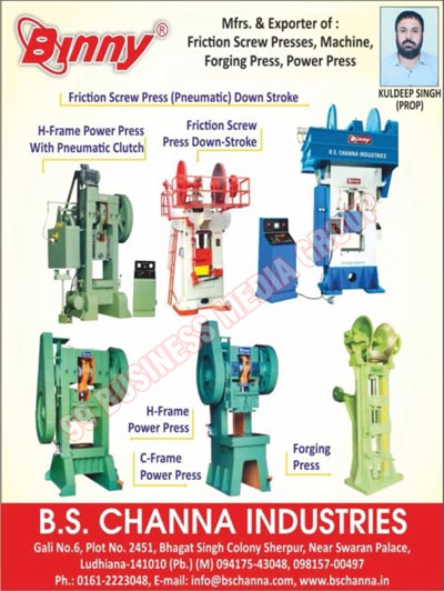 Friction Screw Presses, Friction Screw Machines, Forging Presses, Power Presses, Pneumatic Friction Screw Press Down Strokes, H Frame Power Presses, Friction Screw Press Down Strokes, C Frame Power Presses, Up Stroke Forging Presses, Friction Screw Power Presses, Friction Screw Forging Presses