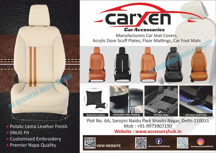 Car Seat Covers, Acrylic Door Scuff Plates, Floor Mattings, Car Foot Mats