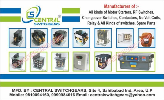 Switchgears, Motor Starters, RF Switches, Changeover Switches, Contactors, No Volt Coils, Relays, Switches, Electrical Spare Parts