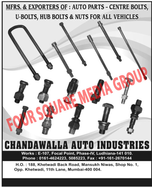 Automotive Parts, Automotive Centre Bolts, Automotive U Bolts, Automotive Hub Bolts, Automotive Nuts, Center Bolts