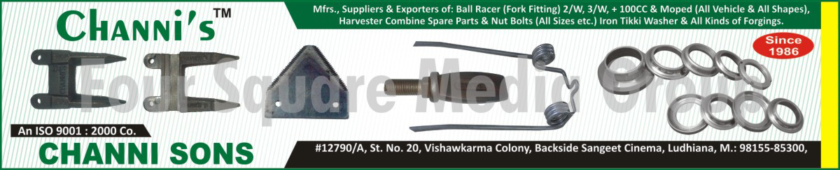 Two Wheeler Ball Racers, 2 Wheeler Ball Racers, Three Wheeler Ball Racers, 3 Wheeler Ball Racers, Fork Fittings, Harvester Combine Spare Parts, Nuts, Bolts, Nut Bolts, Forgings, Iron Tikki Washers