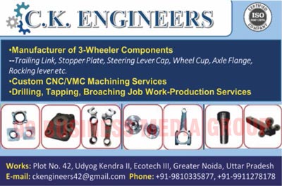 Automotive Components, Three Wheeler Components, Trailing Links, Stopper Plates, Steering Lever Caps, Wheel Caps, Axle Flanges, Rocking Levers, CNC Machine Services, VMC Machine Services, Drilling Job Works, Tapping Job Works, Broaching Job Works
