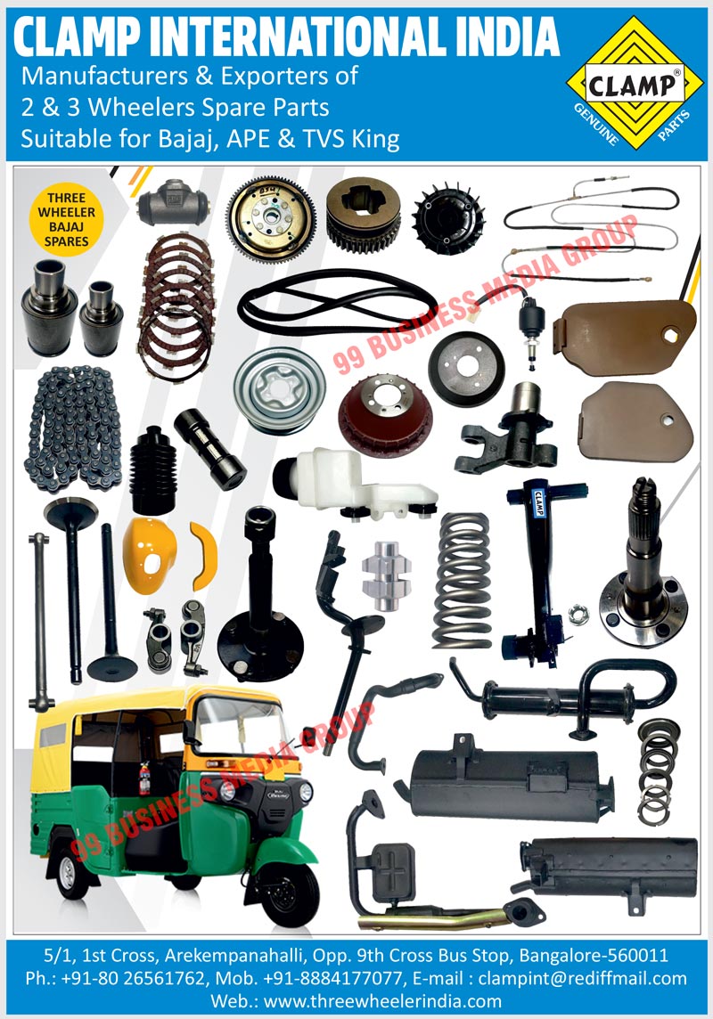 Automotive Spare Parts, Two Wheelers Spare Parts, Bajaj Three Wheeler Spare Parts, APE Three Wheeler Spare Parts, TVS King Three Wheeler Spare Parts, Bajaj 2 Wheeler Spare Parts, APE 2 Wheeler Spare Parts, TVS King 2 Wheeler Spare Parts, Bajaj 3 Wheeler Spare Parts, APE 3 Wheeler Spare Parts, TVS King 3 Wheeler Spare Parts, Clamp Genuine Parts, Three Wheeler APE Piaggio Spares, Three Wheeler Bajaj Spares