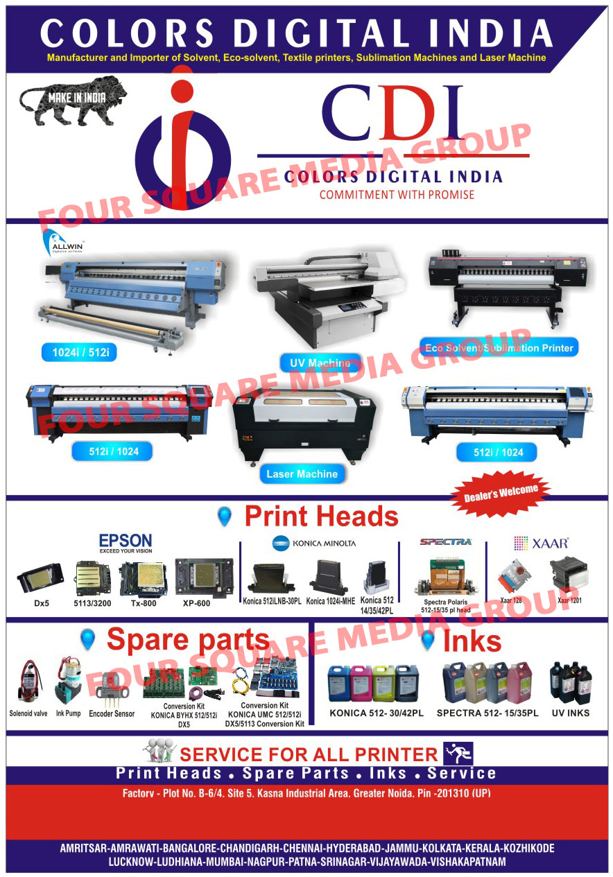 Solvent Printers, Eco Solvent Printers, Textile Printers, Sublimation Machines, Laser Machines, Printer Spare Parts, Printing Inks