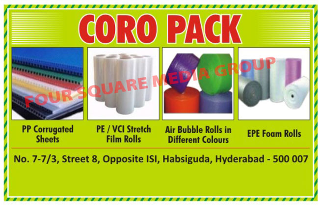 PP Corrugated Sheets, PE Stretch Film Rolls, Air Bubble Rools, Coloured Air Bubble Rools, EPE Foam Rolls