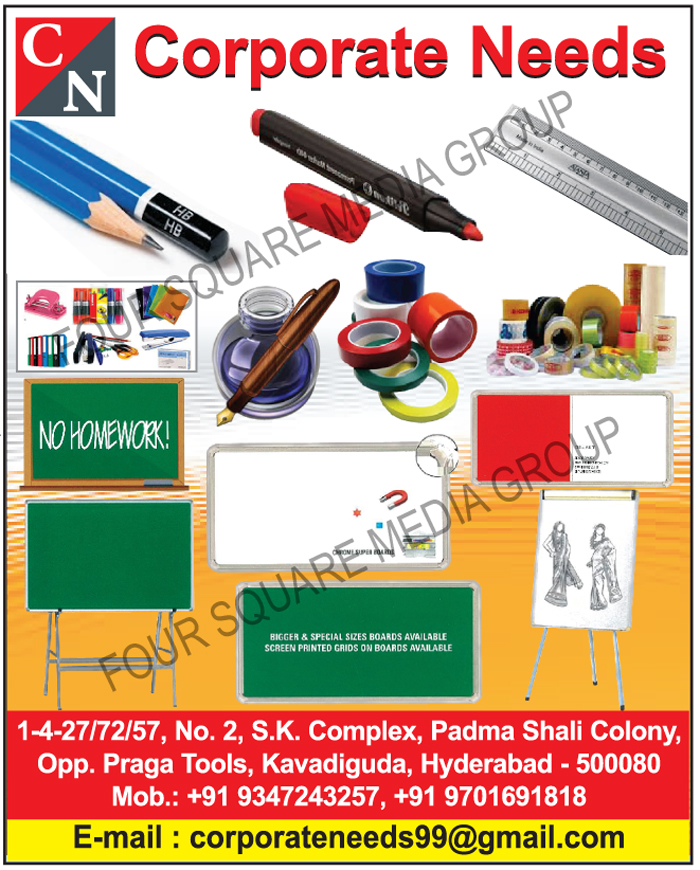 Stationary Products, Ruler, Scale, Pencils, Ink Pens, Permanent Markers, Paper Punch Machines, Report Files, Tapes, Steplars, Steplar Pins, College Notebooks, Display Files, Writing Boards, Ceramic Writing Boards, Green Boards, White Boards