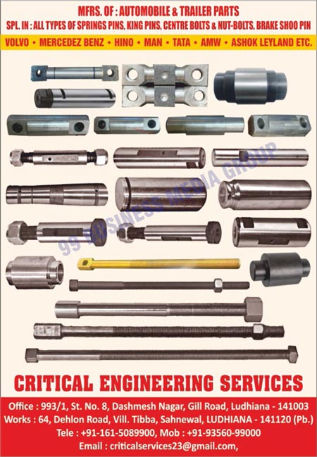 Automobile Parts, Trailer Parts, Spring Pins, King Pins, Centre Bolts, Nut Bolts, Brake Shoe Pins