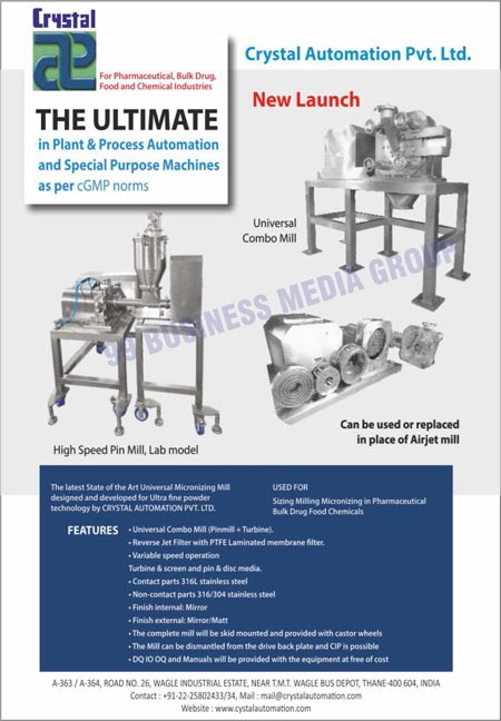 Universal Combo Mills, High Speed Pin Mills, High Speed Lab Models, Powder Processing Equipments, Special Purpose Machines