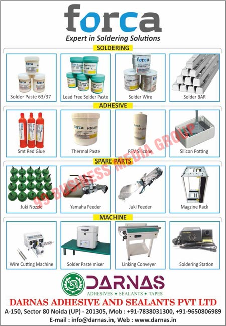 Solder Paste, Lead Freee Solder Paste, Solder Wires, Solder Bars, SMT Red Glue, Thermal Paste, RTV Silicones, Silicone Pottings, Juki Nozzles, Yamaha Feeders, Juki Feeders, Magzine Racks, Wire Cutting Machines, Solder Paste Mixers, Linking Conveyors, Soldering Stations