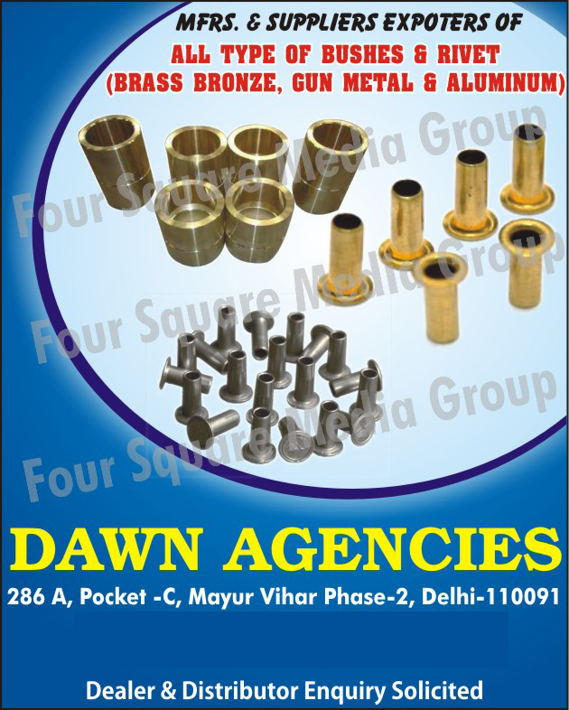 Bushes, Brass Bronze Bushes, Gun Metal Bushes, Aluminium Bushes, Brass Bronze Rivets, Gun Metal Rivets, Aluminium Rivets,Rivet, Brass Bronze, Gun Metal