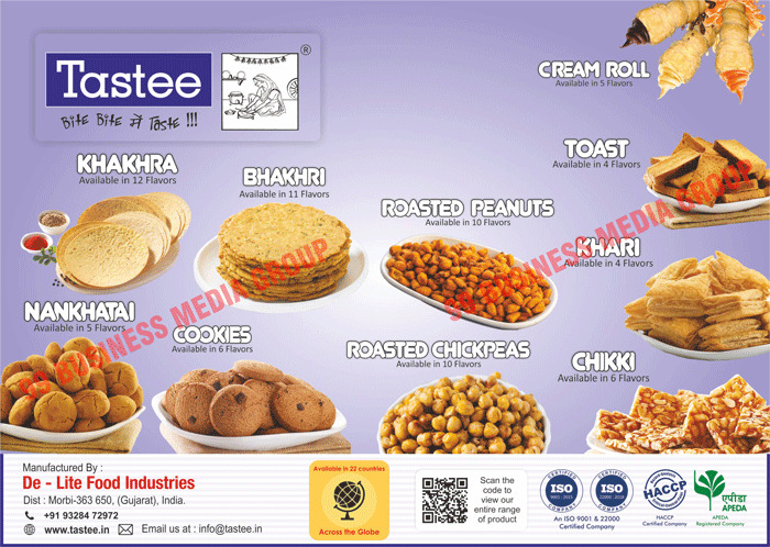 Khakhras, Bhakhris, Roasted Peanuts, Cream Rolls, Toast, Kharis, Chikkies, Cookies, Nankhataies, Roasted Chickpeas