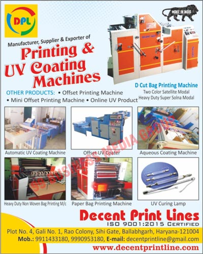 Printing Machines, UV Coating Machines, Offset Printing Machines, Mini Offset Printing Machines, Online UV Products, D Cut Bag Printing Machines, Offset UV Coating Machines, Heavy Duty Non Woven Bag Printing Machines, Paper Bag Printing Machines, UV Curing Lamps, Aqueous Coating Machines, Automatic UV Coating Machines, Two Color Stellite Modal D Cut Bag Printing Machines, Heavy Duty Super Solna Modal D Cut Bag Printing Machines, Offset UV Coaters