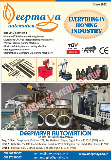 Diamond Honing Stones, CBN Honing Stones, Abrasive Honing Stones, Automatic CNC Honing Machines, PLC Plateau Honing Machines, Vertical Manual Honing Machines, Horizontal Auto Honing Machines, Manual Honing Machines, Honing Jobwork Service, Retrofitting Honing Machines, Upgrading Honing Machinery