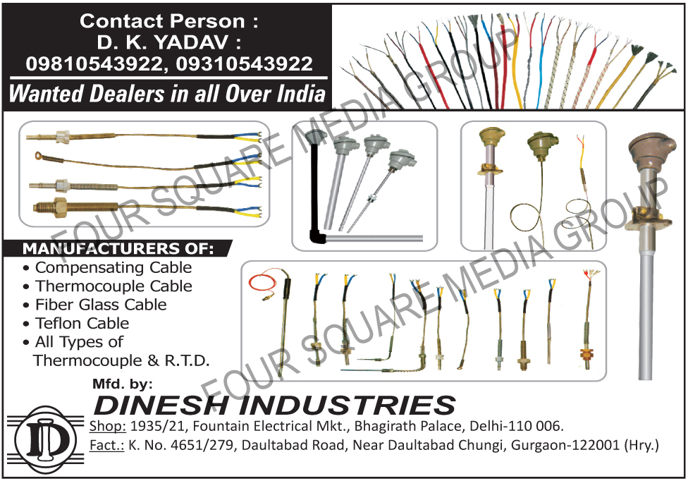 Compensating Cables, Thermocouple Cables, Fiber Glass Cables, Teflon Cables, Thermocouples, RTD, Fibre Glass Cables