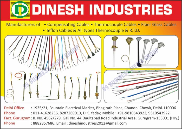 Compensating Cables, Thermocouple Cables, Fiber Glass Cables, Teflon Cables, Thermocouples, RTD