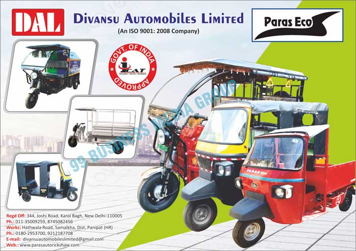 Three Wheeler Autorickshaws, Load Carriers, Battery Rickshaws, Solar Rickshaws, Auto Lights, Electrical Components, Electric Rickshaws, Three Wheeler Electric Rickshaws, Three Wheeler Spare Parts