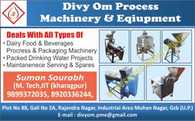 Dairy Food, Beverages, Process Machinery, Packaging Machinery, Packed Drinking Water Projects, Maintenance Serving, Spares