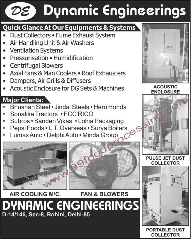 Dust Collectors, Fume Exhaust Systems, Air Handling Unit, Air Washers, Ventilation Systems, Pressurisation, Humidification, Centrifugal Blowers, Axial Fans, Man Cooler, Roof Exhausters, Acoustic Enclosure for DG Sets, Acoustic Enclosure For Machines, Pulse Jet Dust Collector, Portable Dust Collector, Air Cooling Machine, Blowers, Fans, Dampers, Air Grills, Diffusers