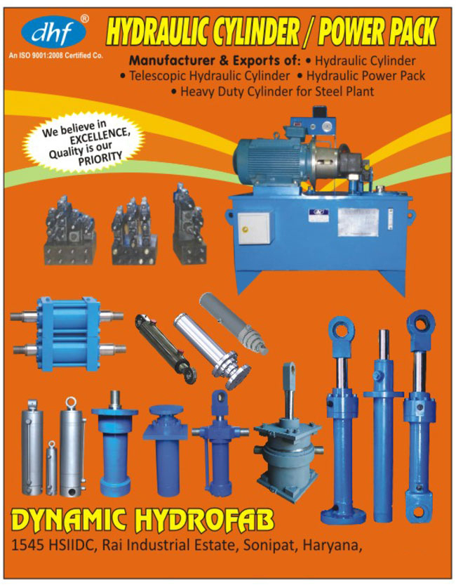 Hydraulic Cylinders, Telescopic Hydraulic Cylinders, Hydraulic Power Packs, Steel Plant Cylinders, Servo Controlled Articulated Arm Type Tapping Machines, Tapping Machines, Universal Heads, Steel Plant Heavy Duty Cylinders