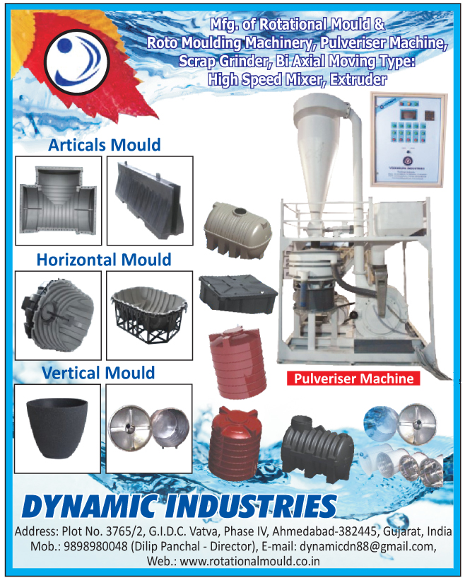 Rational Moulds, Roto Moulding Machinery, Pulveriser Machines, Scrap Grinders, Bi Axial Moving Type High Speed Mixers, Extruders, Atical Moulds, Horizontal Moulds, Vertical Moulds