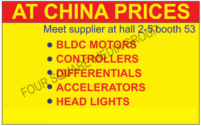 BLDC Motors, Controllers, Differentials, Accelerators, Head Lights, Headlights