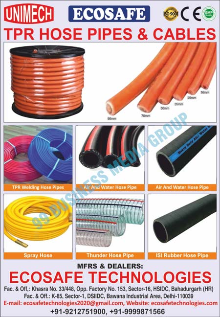 TRP Welding Hose Pipes, Air Hose Pipes, Water Hose Pipes, Spray Hoses, Thunder Hose Pipes, ISI Rubber Hose Pipes, TPR Hose Pipes, Cables