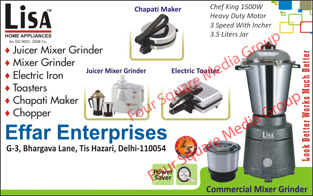 Juicers, Mixers, Grinder, Electric Irons, Electric Toasters, chopper, chapati maker