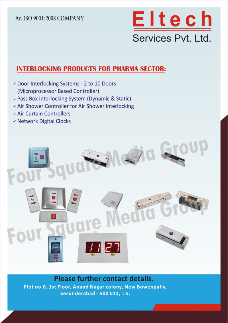 Interlocking Products For Pharma Sectors, Door Interlocking Systems, Dynamic Pass Box Interlocking Systems, Air Shower Controller For Air Shower Interlocking, Air Curtain Controllers, Network Digital Clocks, Static Pass Box Interlocking Systems