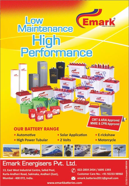 Batteries Like- Automotive Batteries, High Power Tubular Batteries, Solar Batteries, 2 Volt Batteries, Electric Rickshaw Batteries , Motocycle Batteries