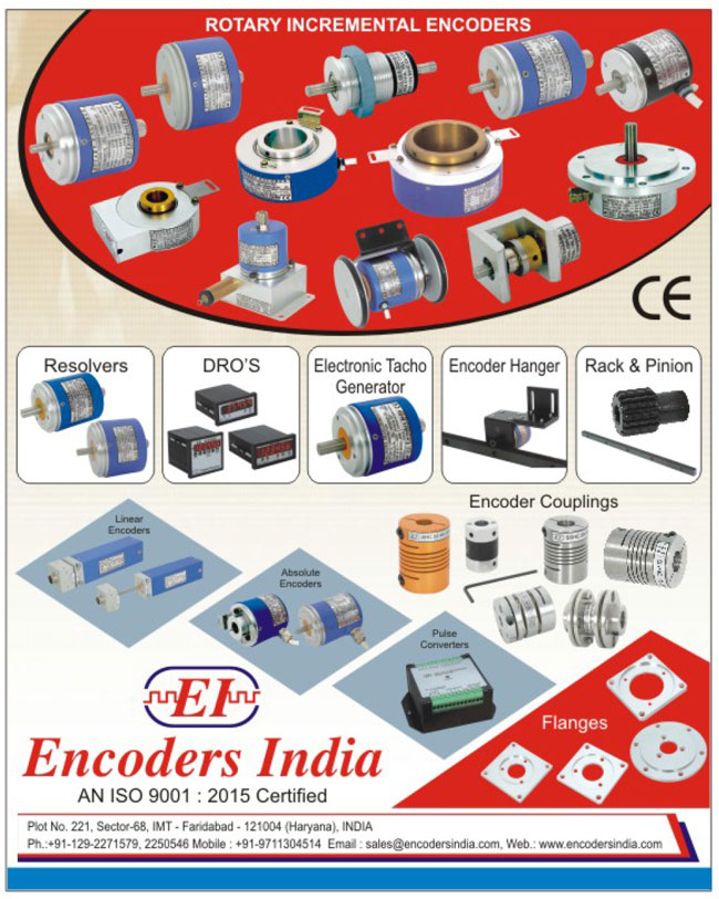 Resolvers, Dros, Electronic Tacho Generator, Encoder Hanger, Rack Pinion, Encoder Couplings, Flanges, Pulse Converters, Linear Encoders, Absolute Encoders, Rotary Incremental Encoders