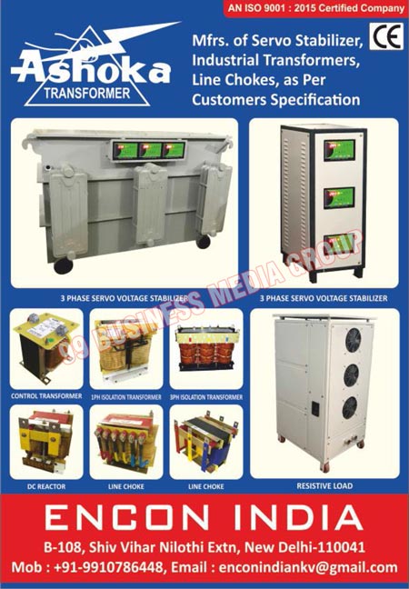Electrical Transformers, Servo Stabilizers, Industrial Transformers, Line Chokes, 3 Phase Servo Stabilizers, Control Transformers, 1 Phase Isolation Transformers, 3 Phase Isolation Transformers, DC Reactors, Resistive Loads