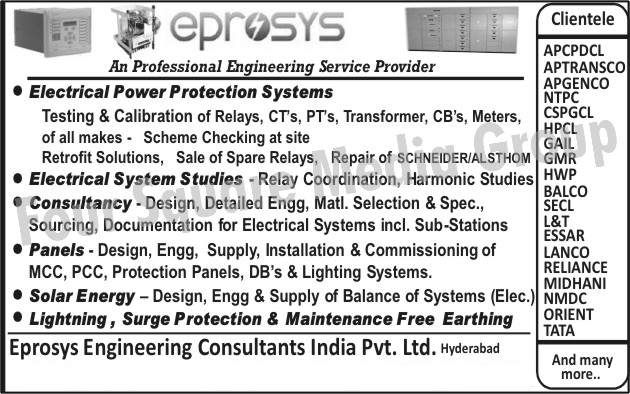 Electrical Power Protection System, Testing of Relays, Calibration of Relays, Testing of CTs, Testing of PTs, Testing of Transformers, Testing of CBs, Testing of Meters, Electrical System Studies, Relay Coordination Studies, Harmonic Studies, Retrofit Solutions, Spare Relay Sale, Electrical System Design, Electrical Systems Detailed Engineering, Electrical systems Sourcing, Electrical Systems Documentation, Sub Stations Design, Sub Stations Detailed Engineering, Sub Stations Sourcing, Sub Stations Documentation, Panels Designing, Panels Engineering, Panel Supply, Panel Installation, Commissioning of MCC Panels, Commissioning of PCC Panels, Commissioning of Protection Panels, Commissioning of DBs, Commissioning of Light Systems, Solar Energy Designing, Solar Energy Engineering, Supply of Balance of Electrical Systems, Maintenance Free Earthing, Lights, Surge Protection