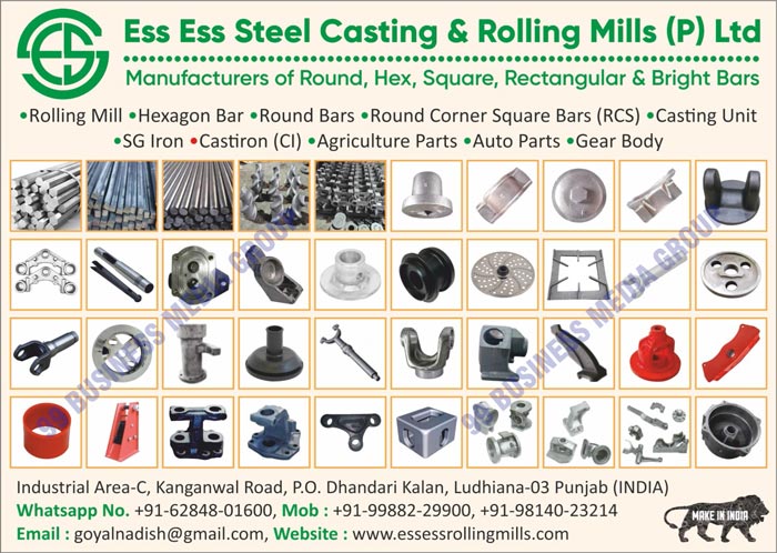 Round Bars, Hex Bars, Square Bars, Rectangular Bars, Bright Bars, Rolling Mills, Hexagon Bars, Round Corner Square Bars, Casting Units, SG Irons, Cast Irons, Agriculture Parts, Auto Parts, Gear Body Parts