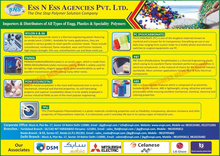 Engineering Plastics, Polymers, Nylon 6 Granules, Nylon 66 Granules, Acrylic Resins, Thermoplastic Polyurethanes, POM Polycarbonates, PBT Resins, ABS Thermoplastic Materials, Polyamide resins, Poly Methacrylates, Polycarbonate Granules, Poly Butylene Terephthalates, Polyacetal Poms, Poly Methymeth Acrylates, Plastic Granules, Nylon Granules, ABS Granules, PP Granules, TPU Granules, Polycarbonate Sheets, Sieve Bend Screens