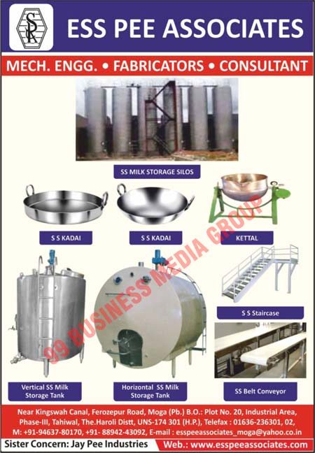 Stainless Steel Milk Storage Silos, Stainless Steel Kadai, Stainless Steel Staircase, Stainless Steel Belt Conveyors, Horizontal Stainless Steel Milk Storage Tanks, Vertical Stainless Steel Milk Storage Tanks, Kettles, Mechanical Engineering Services, Food Industry Stainless Steel Product Fabricators, Food Industry Stainless Steel Product Services, SS Kadai