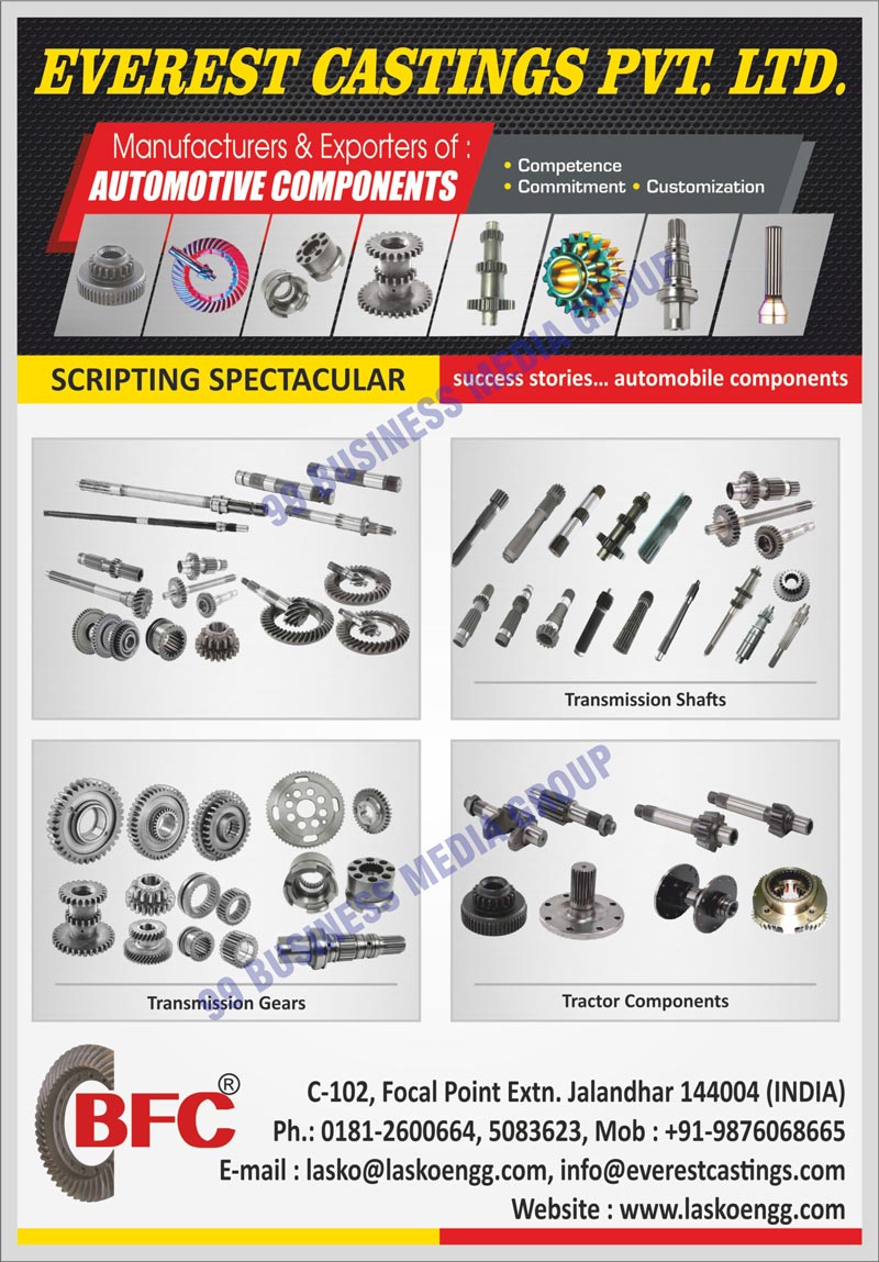 Automotive Components, Transmission Shafts, Transmission  Gears, Tractor Components, Automobile Components