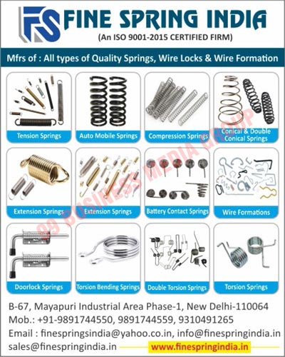 Automotive Springs, Wire Locks, Wire Formations, Torsion Springs, Auto Mobile Springs, Compression Springs, Conical Springs, Double Conical Springs, Extension Springs, Battery Contact Springs, Door Lock Springs, Torsion Bending Springs, Double Torsion Springs